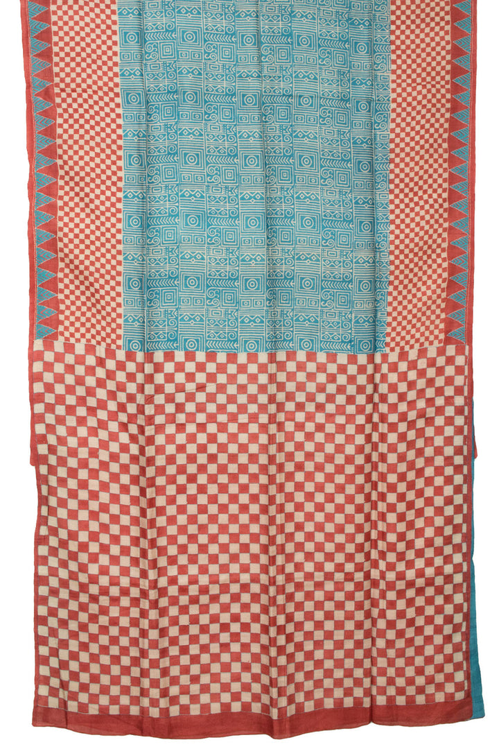 Cerulean Blue Kantha Embroidered Tussar Silk Saree - Avishya