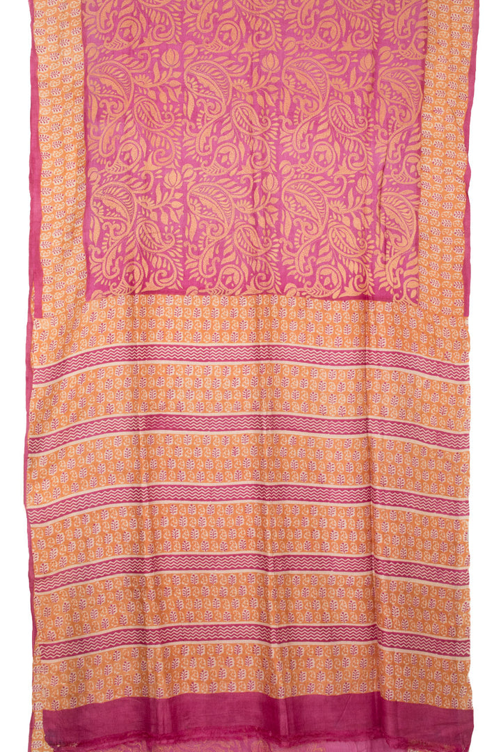 Pink Kantha Embroidered Tussar Silk Saree - Avishya
