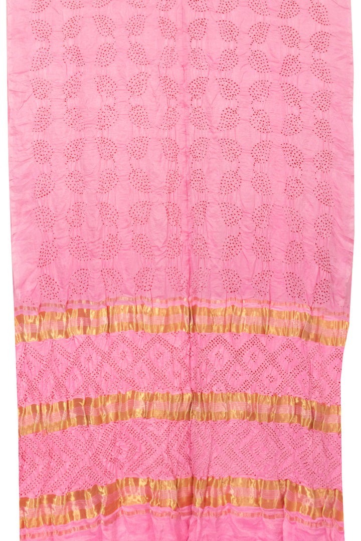 Pink Handcrafted Bandhani Gajji Silk Saree 10066010