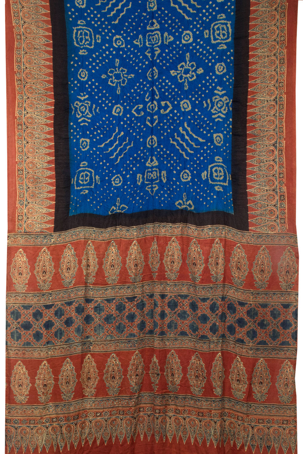 Blue Handcrafted Ajrakh Printed Bandhani Gajji Silk Saree 10066015