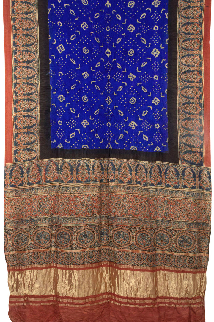 Blue Handcrafted Ajrakh Printed Bandhani Gajji Silk Saree 10066016