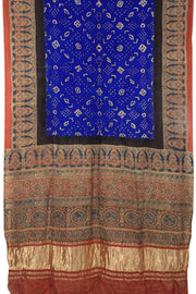 Blue Handcrafted Ajrakh Printed Bandhani Gajji Silk Saree 10066016