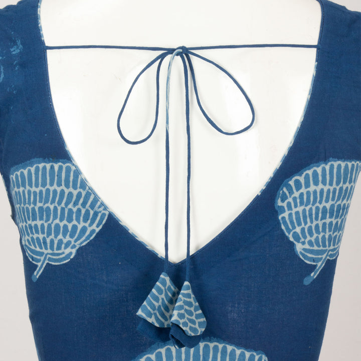 Blue Dabu Printed Cotton Blouse - Avishya