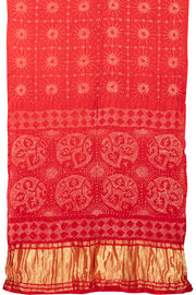 Red Handcrafted Bandhani Gajji Silk Saree - Avishya