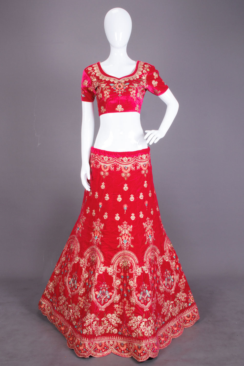 Red Shot Pink Net Silk Embroidered Lehenga 10066162 - Avishya