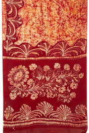 Cream with Maroon Batik Printed Muslin Silk saree -Avishya