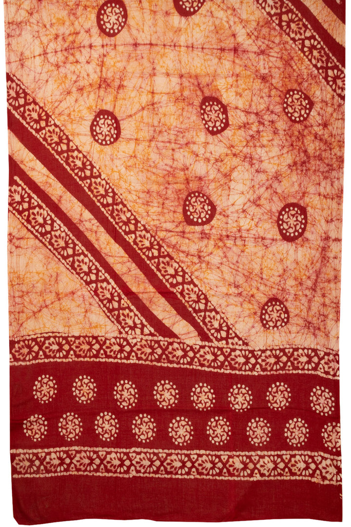 Red Batik Printed Cotton 3-Piece Salwar Suit Material - Avishya