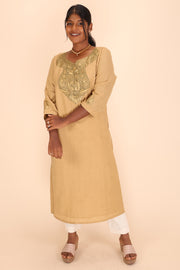 Beige Tilla Embroidered Tussar Cotton Kurta 10066285