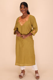 Green Tilla Embroidered Tussar Cotton Kurta 10066287