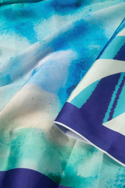 Blue Digital Printed Charmeuse Silk Saree - Avishya