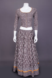 Ash Grey Hand Block Printed Chaniya Choli-Avishya