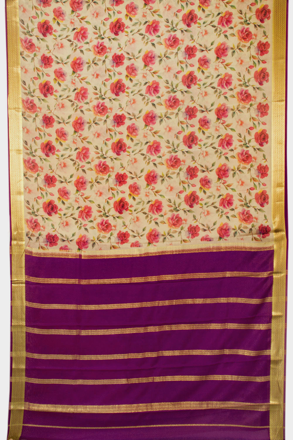 Bright Yellow Digital Printed Mysore Crepe Silk Saree - Avishya