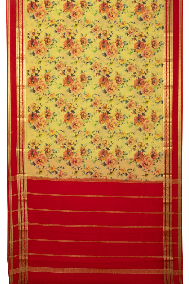 Light Yellow Digital Printed Mysore Crepe Silk Saree - Avishya