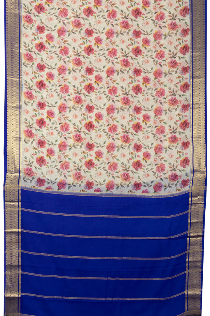 Off white Digital Printed Mysore Crepe Silk Saree -Avishya
