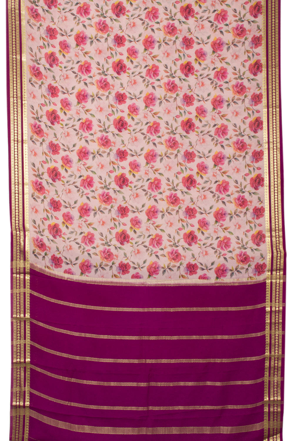 Light Pink Digital Printed Mysore Crepe Silk Saree- Avishya