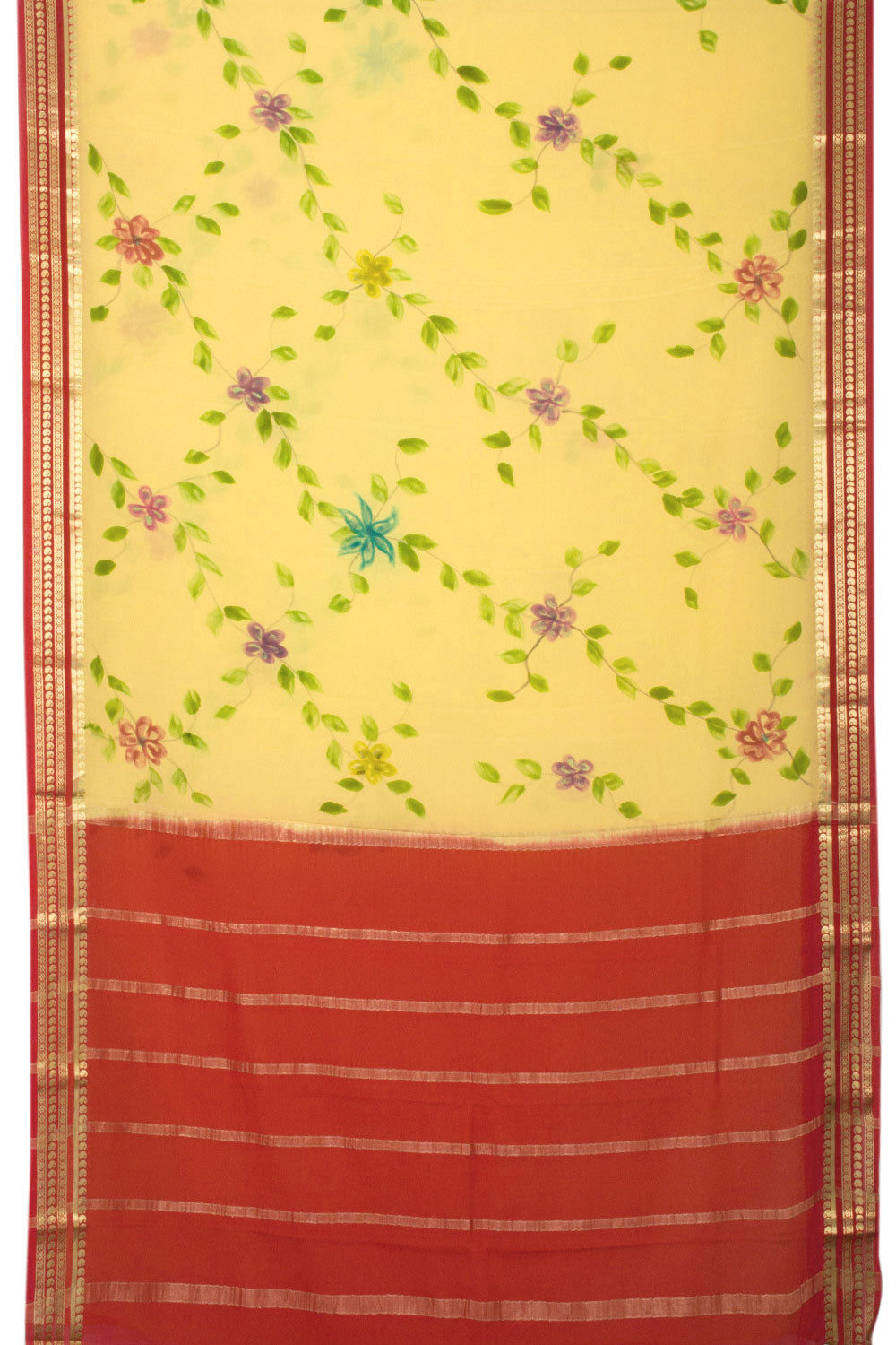 Beige Hand Painted Mysore Crepe Silk Saree - Avishya