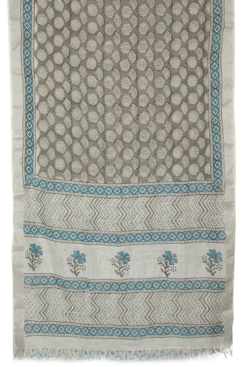 Grey Hand Block Printed linen saree - Avishya