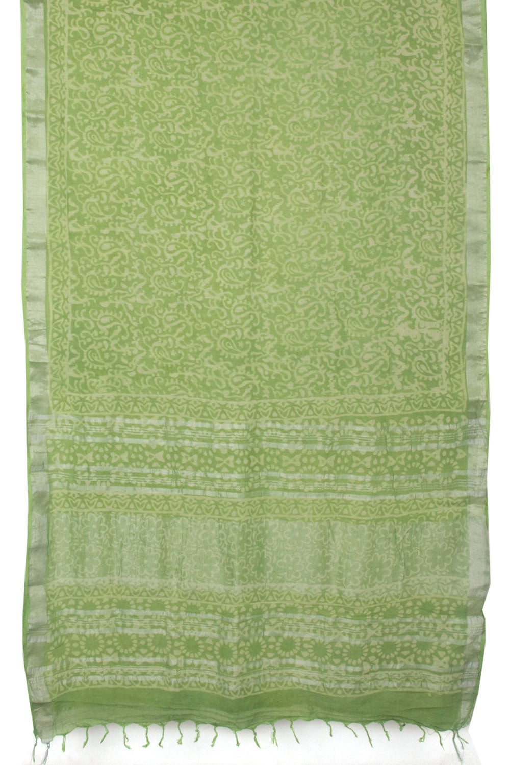 Green Hand Block Printed Linen saree - Avishya
