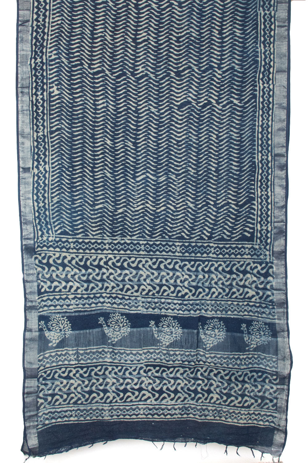 Blue Dabu Printed linen saree - Avishya