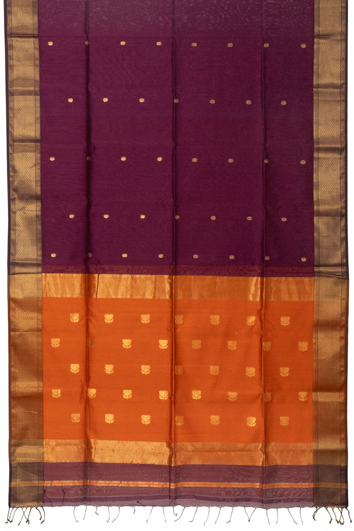 Burgundy Handloom Maheswari Silk Cotton Saree- Avishya