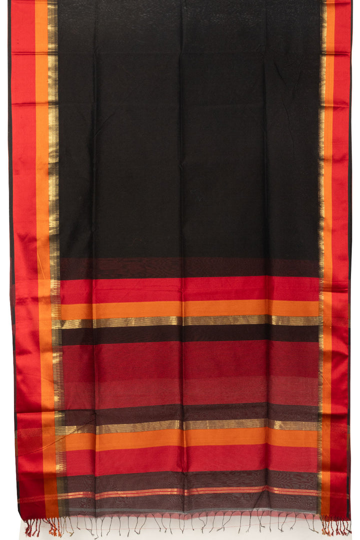 Black Handloom Maheswari Silk Cotton Saree - Avishya