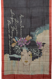 Black Hand painted Tussar silk saree - Avishya
