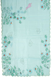 Mist Aqua Blue Khatli Work Organza Saree With Floral Motifs and Scallop Border 10076563