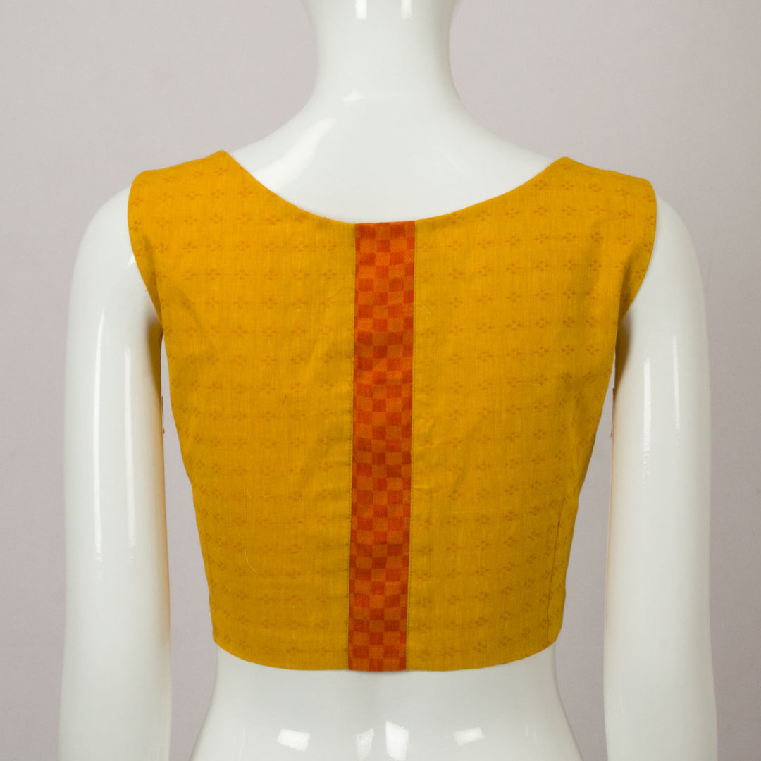 Yellow Handwoven Sleeveless Patchwork Cotton Blouse - Avishya