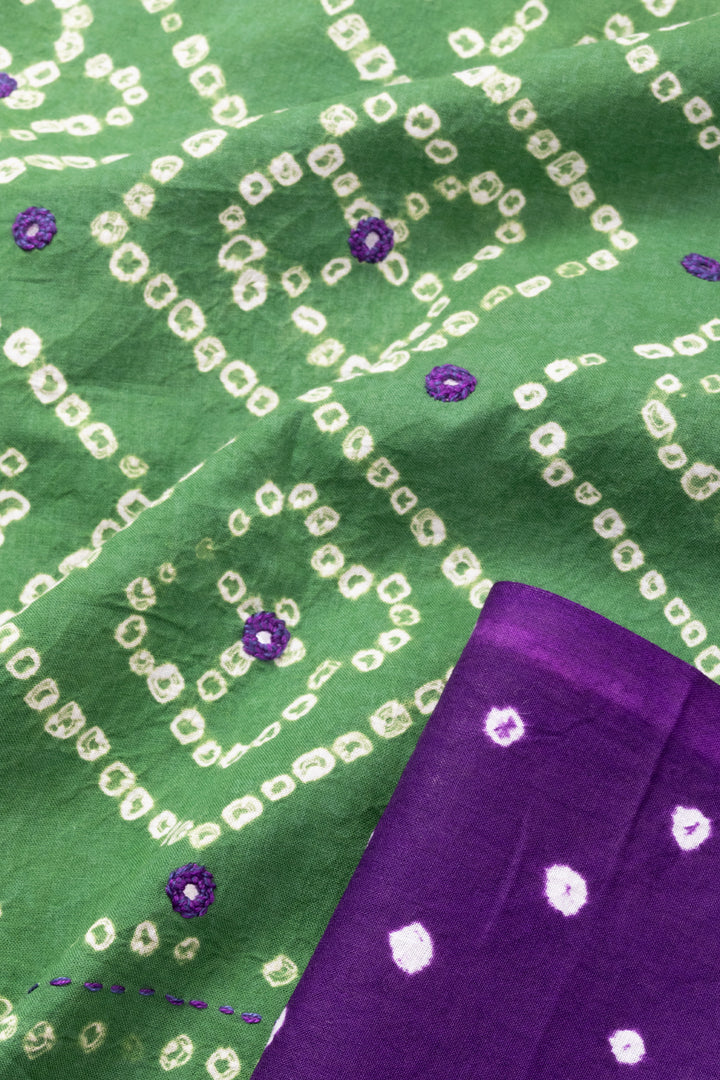 Light Green Bandhani Cotton 2-Piece Salwar Suit Material 10066565