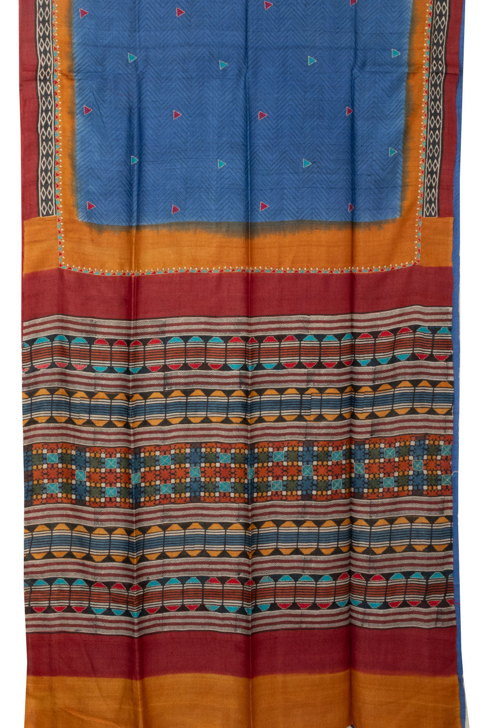 Blue Kantha Embroidered Tussar Silk Saree - Avishya