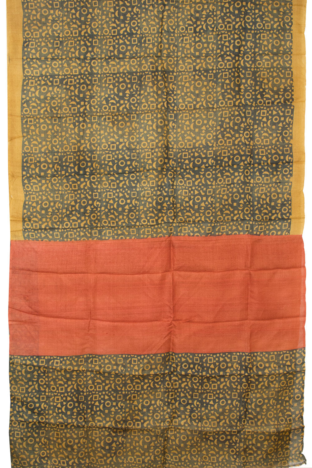 Yellow Hand Block Printed Tussar Silk Saree -Avishya