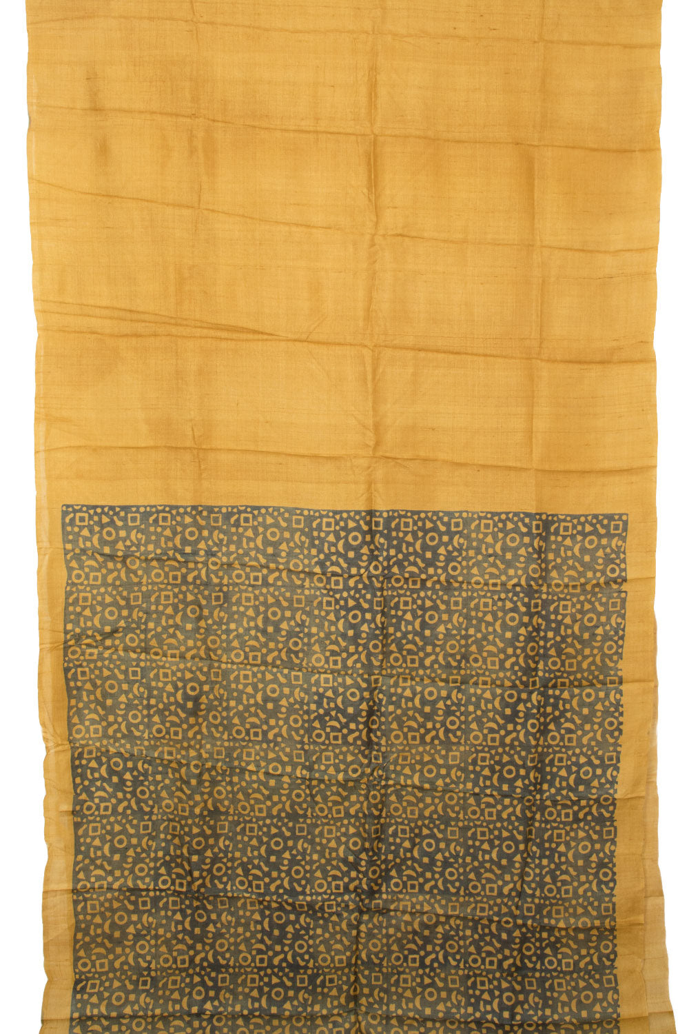 Yellow Hand Block Printed Tussar Silk Saree -Avishya