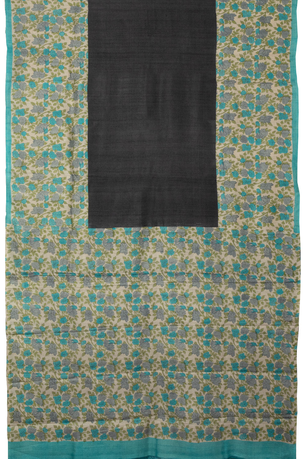Black Hand Block Printed Tussar Silk Saree - Avishya