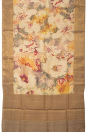 Cream Handloom Banarasi Tussar Silk Saree - Avishya