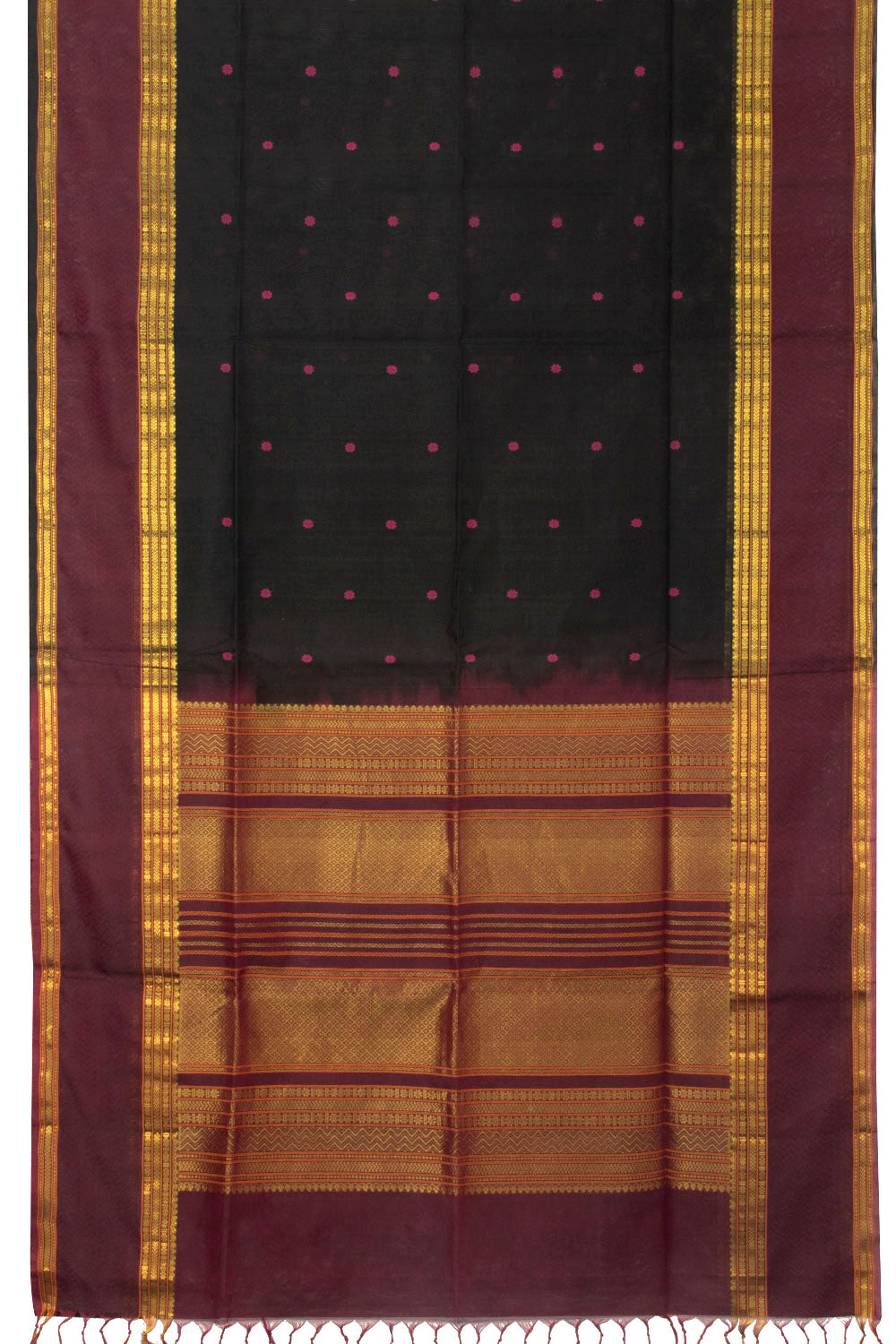 Black Handloom Kanchi Silk Cotton Saree - Avishya