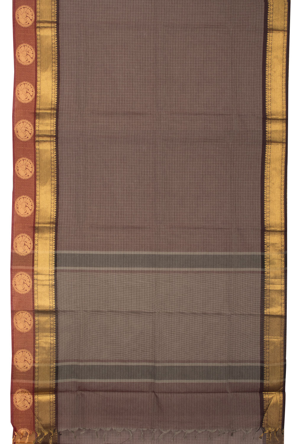American Brown Handwoven Kanchi Cotton Saree - Avishya