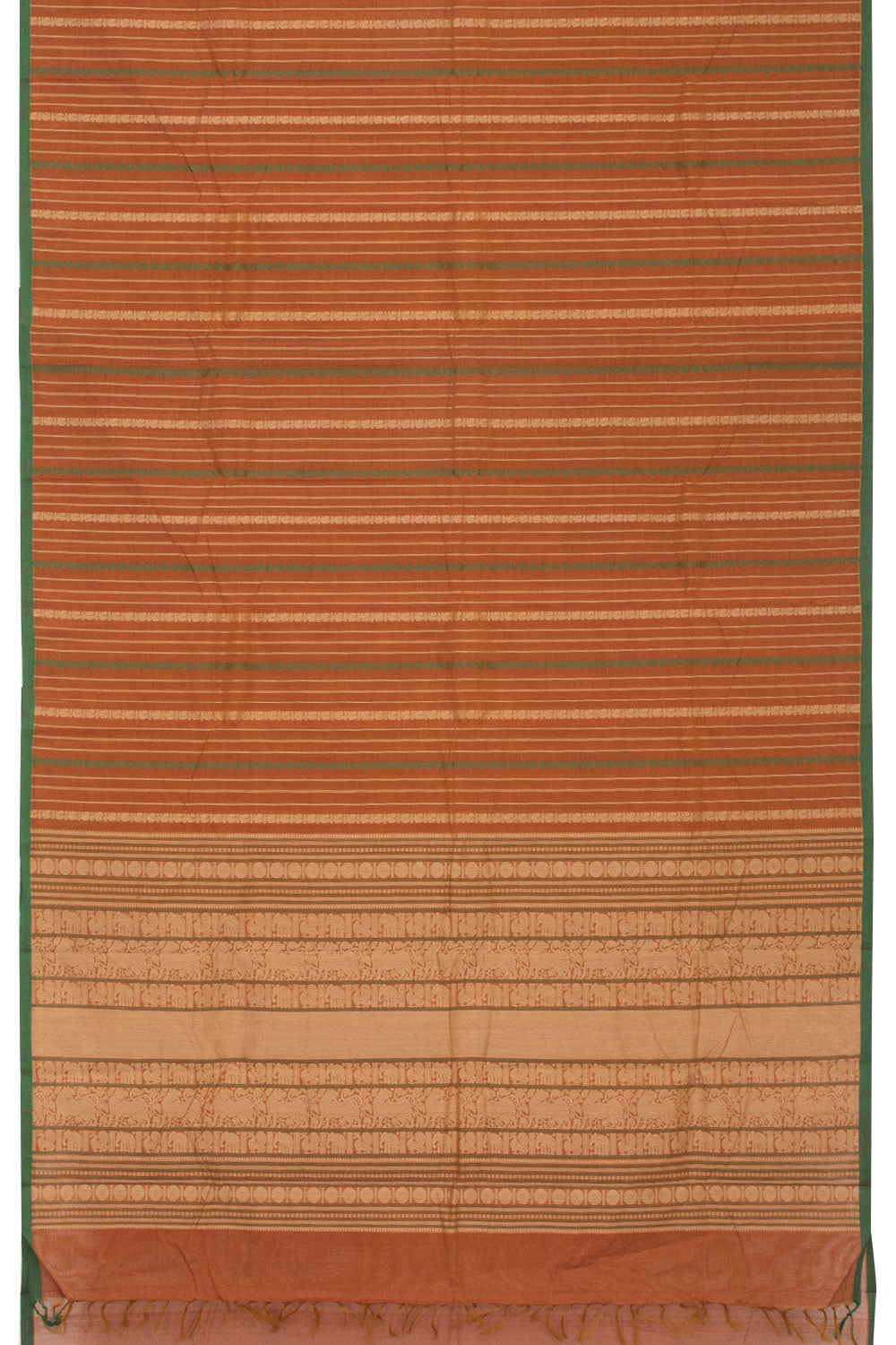 Rust Orange Handwoven Kanchi Cotton Saree-Avishya