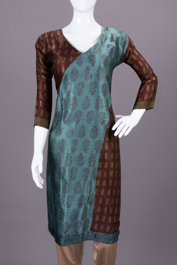 Brown Handcrafted Bagh Printed Modal Silk Kurta - Avishya