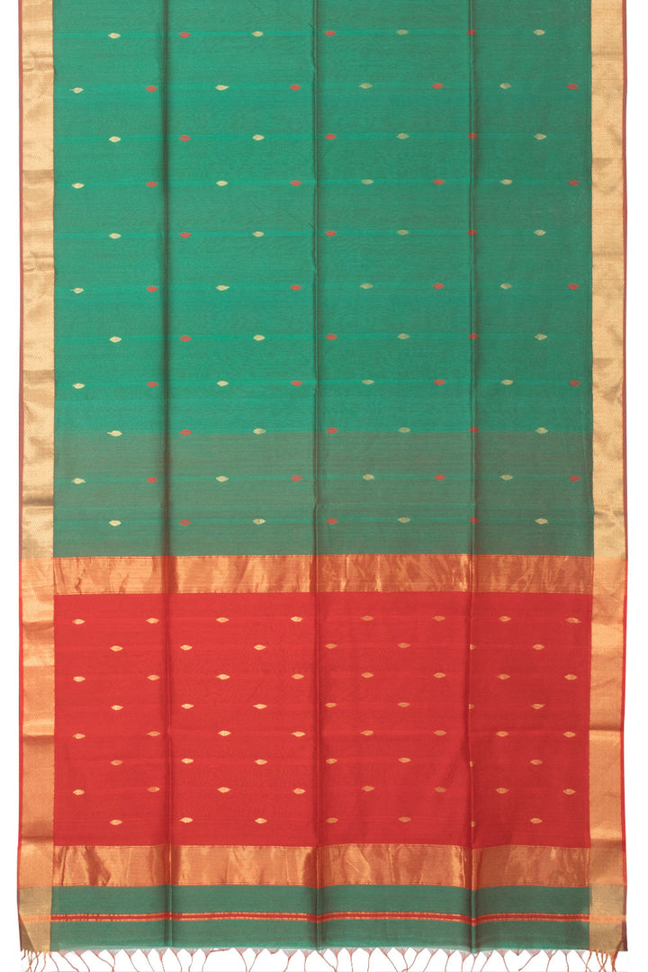 Dark Green Handloom Maheshwari Silk Cotton Saree - Avishya