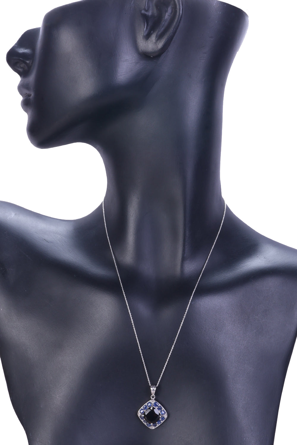 Smoky Topaz & Blue Sapphire Silver Necklace Pendant Chain -Avishya
