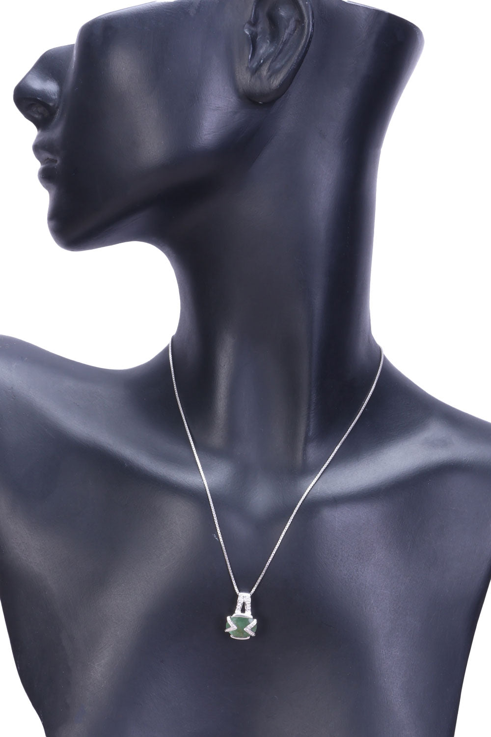 Emerald Silver Necklace Pendant Chain 10067185 - Avishya
