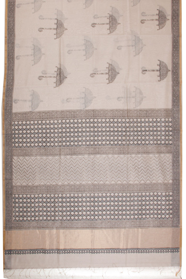 White Huda Print Silk Cotton Saree 10067318 - Avishya