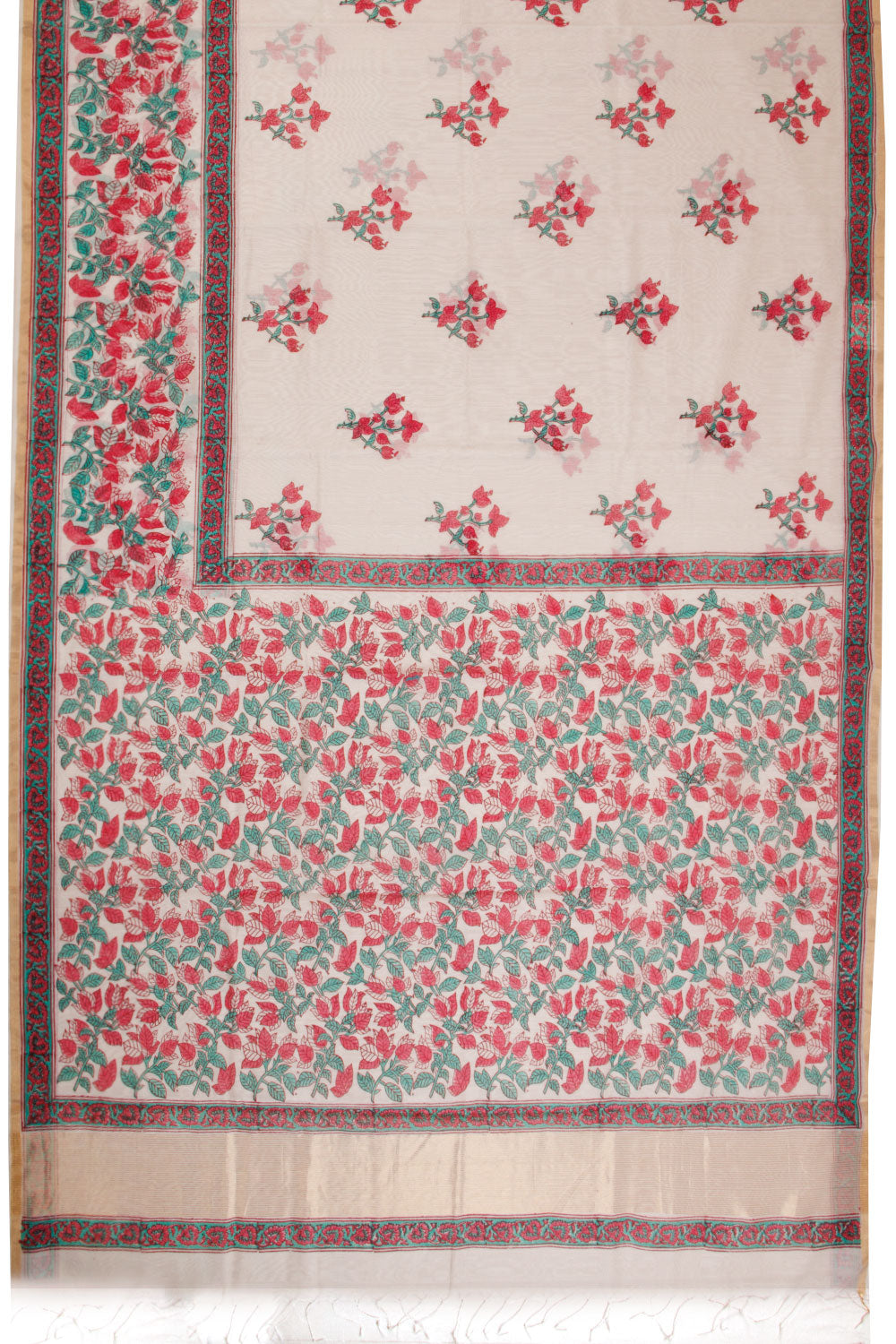 White Huda Print Silk Cotton Saree 10067320 - Avishya