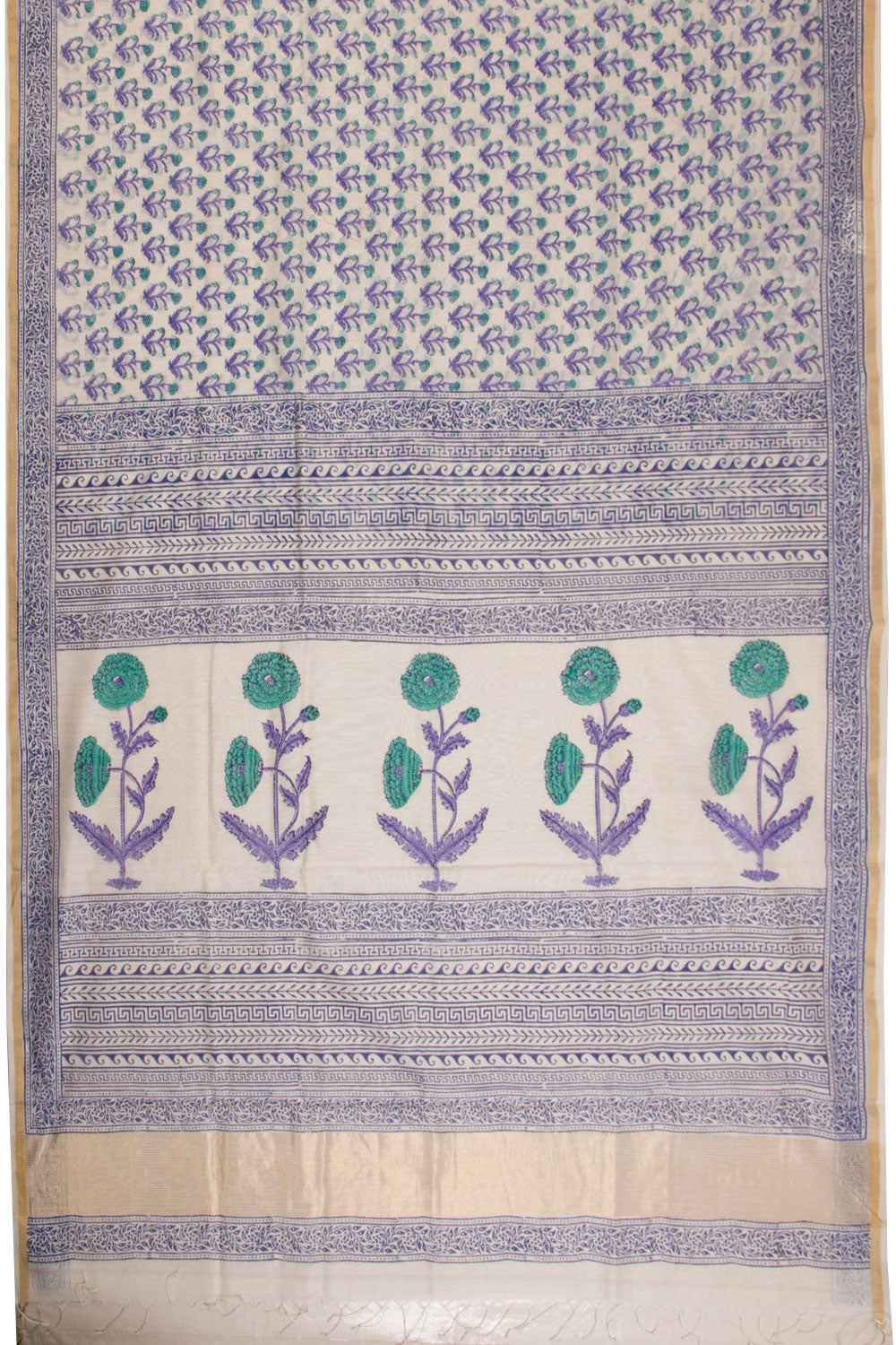 White Huda Printe Silk Cotton Saree 10067321 - Avishya