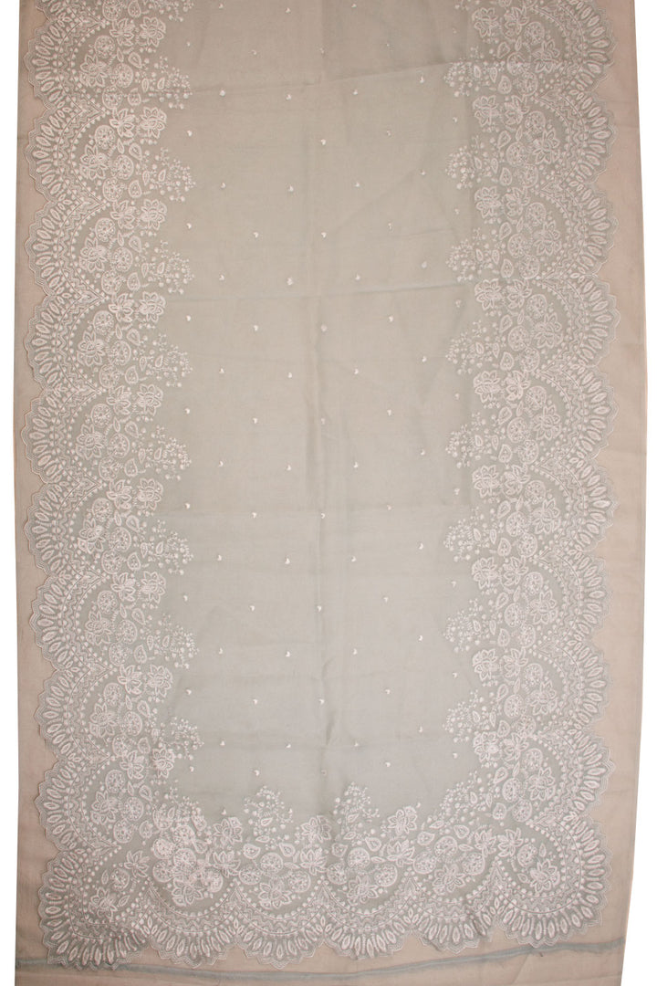Grey Hand Embroidered Pure Silk Organza Saree - Avishya