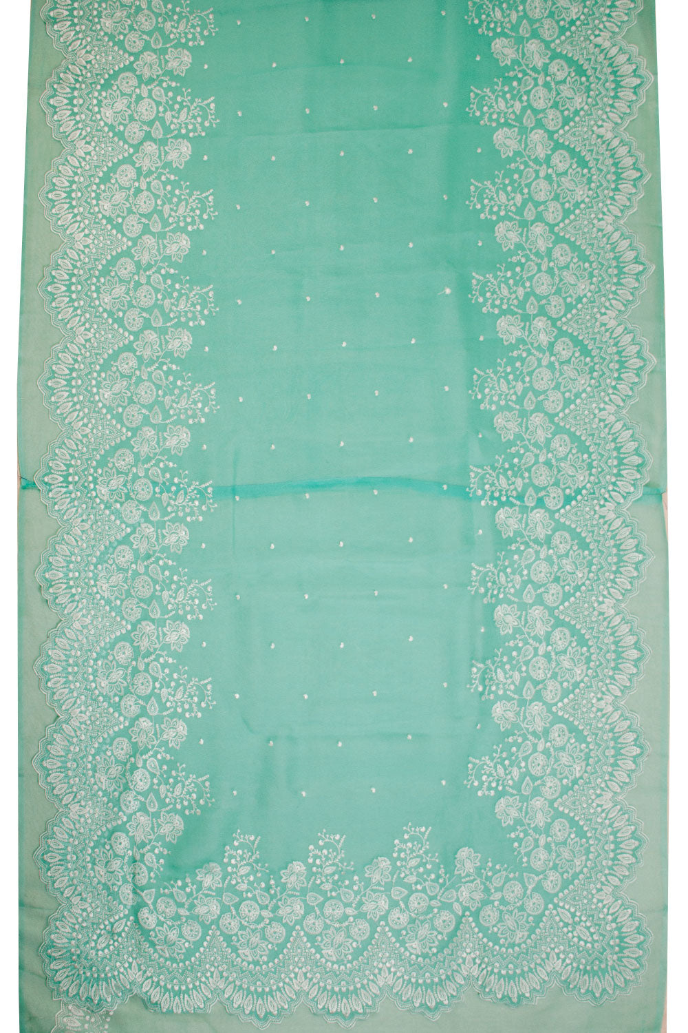 Green Hand Embroidered Pure Silk Organza Saree -Avishya