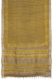 Brown Hand Block Printed linen saree-Avishya