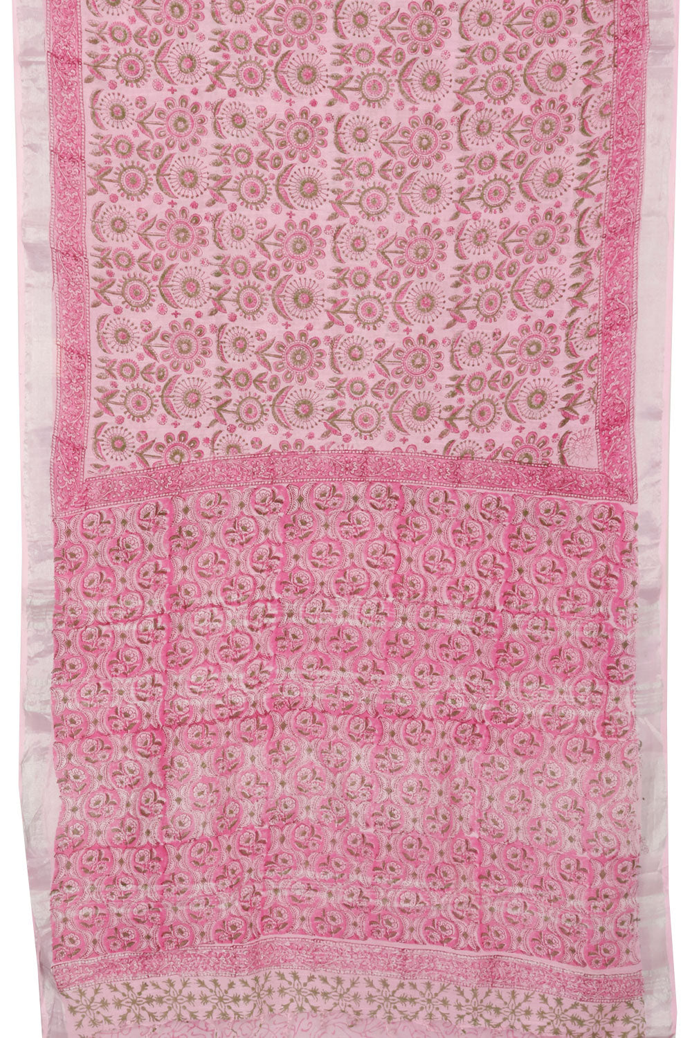 Pastel Pink Hand Block Printed linen saree-Avishya