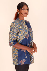 Blue Ajrakh Printed Cotton Kurti 