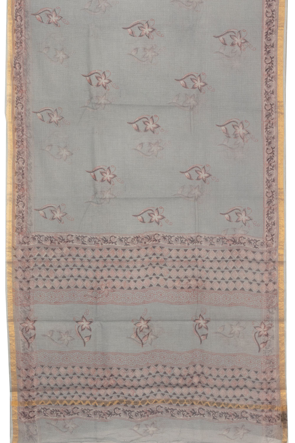 Grey Vanaspathi Hand block Printed Kota Cotton saree - Avishya